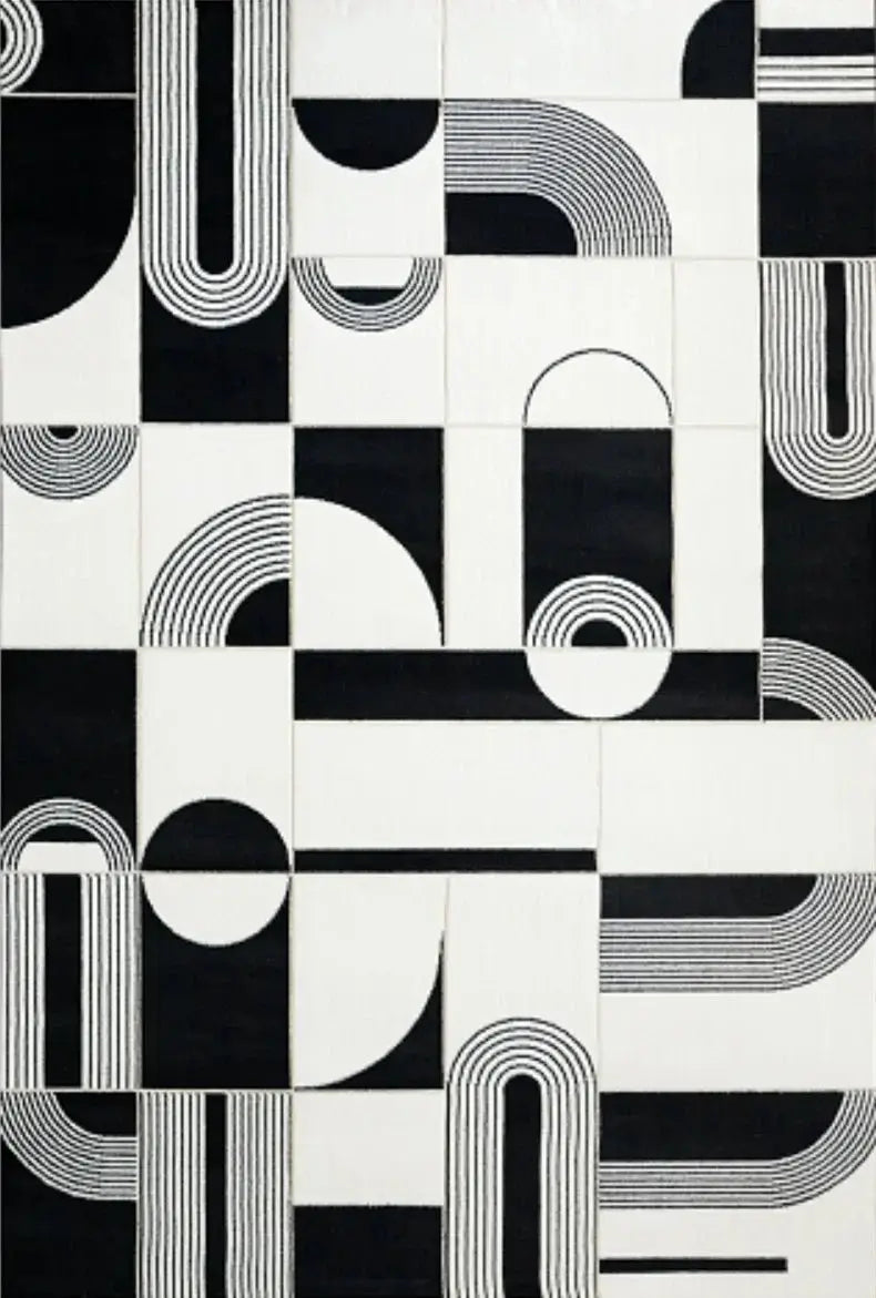 Abstract Black & White High Pile Tufted Rug-MinimalisticDecor.com