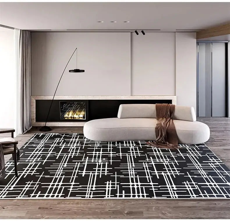 Abstract Black & White High Pile Tufted Rug-MinimalisticDecor.com