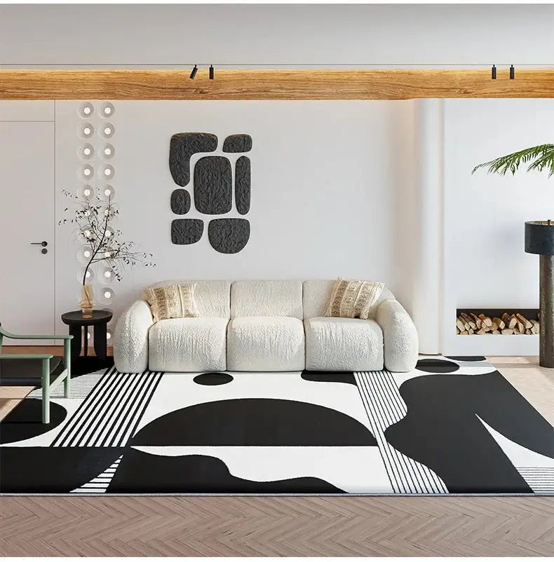 Abstract Black & White High Pile Tufted Rug-MinimalisticDecor.com