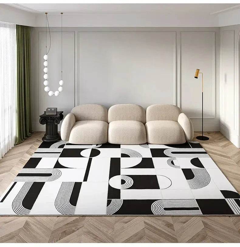 Abstract Black & White High Pile Tufted Rug-MinimalisticDecor.com