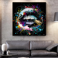 Abstract Graffiti Lips with Bullet Canvas Wall Hanging Art-MinimalisticDecor.com