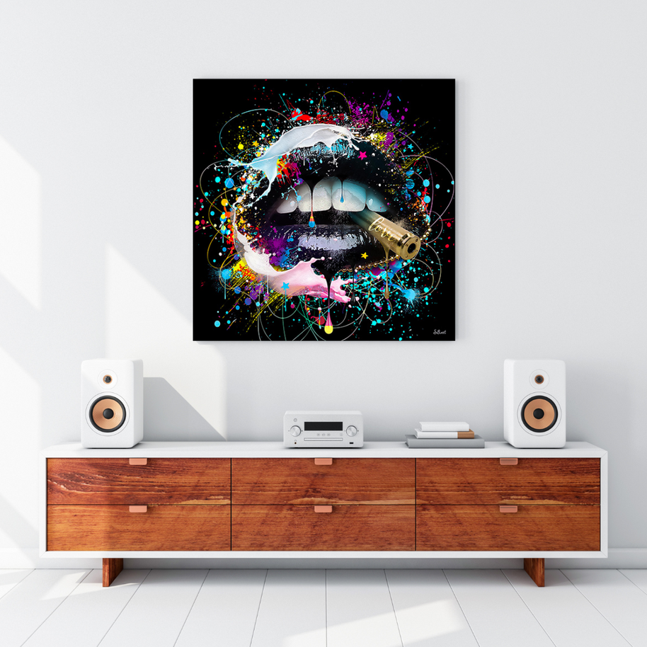 Abstract Graffiti Lips with Bullet Canvas Wall Hanging Art-MinimalisticDecor.com