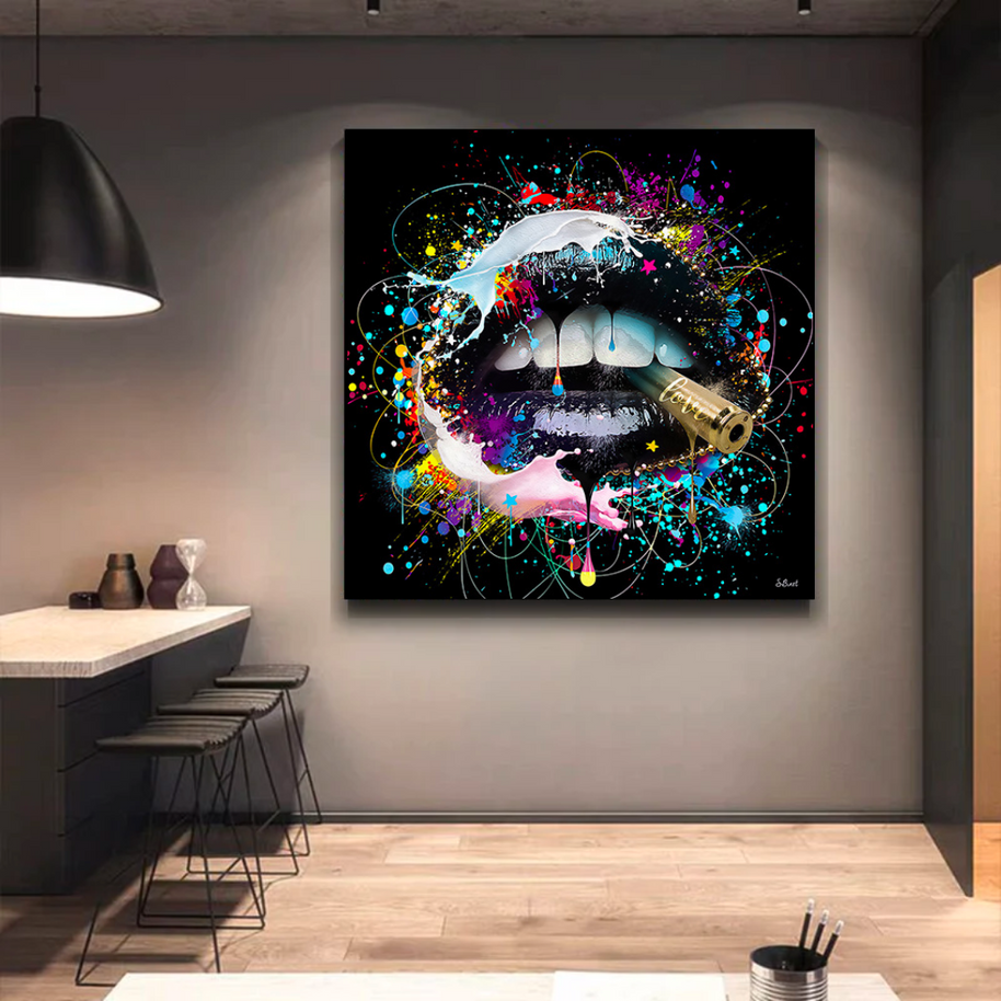 Abstract Graffiti Lips with Bullet Canvas Wall Hanging Art-MinimalisticDecor.com