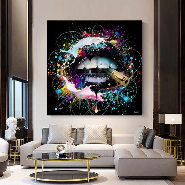 Abstract Graffiti Lips with Bullet Canvas Wall Hanging Art-MinimalisticDecor.com