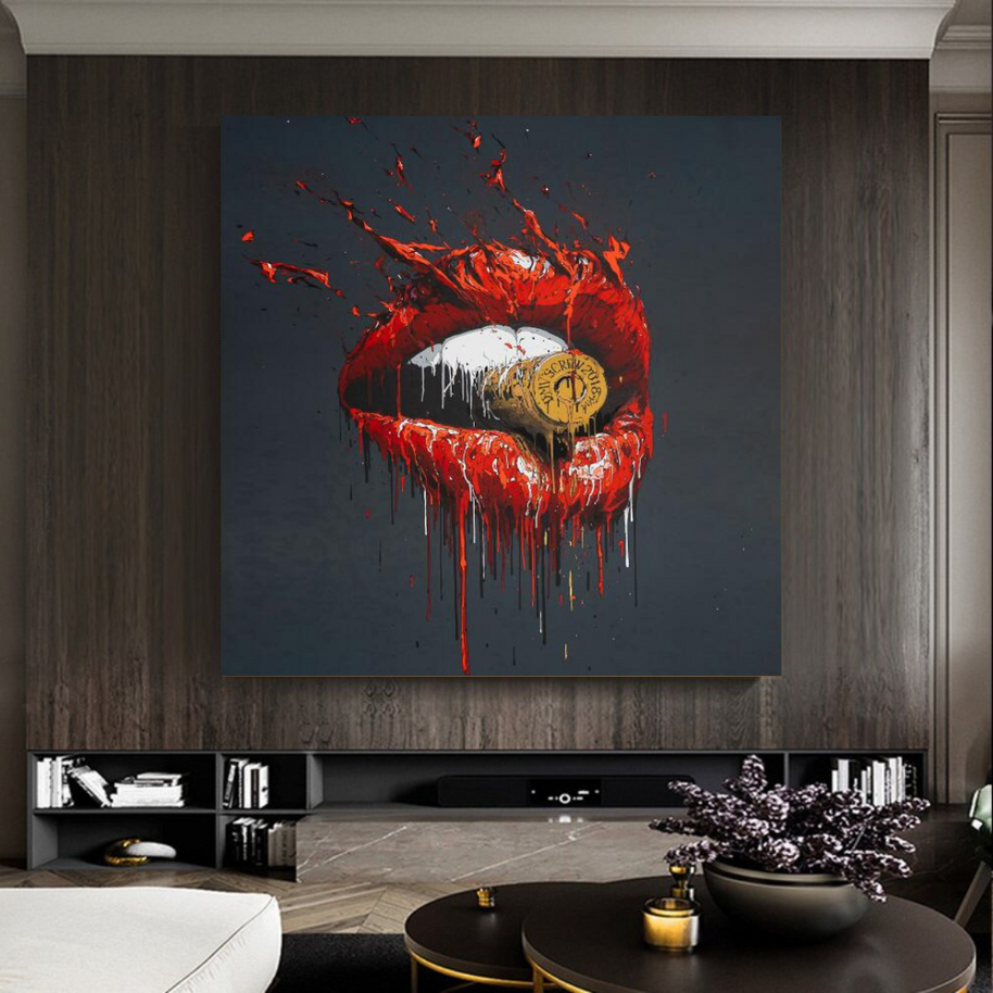 Abstract Red Lips Canvas Wall Art-MinimalisticDecor.com