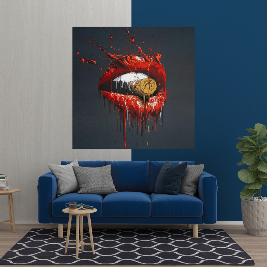 Abstract Red Lips Canvas Wall Art-MinimalisticDecor.com