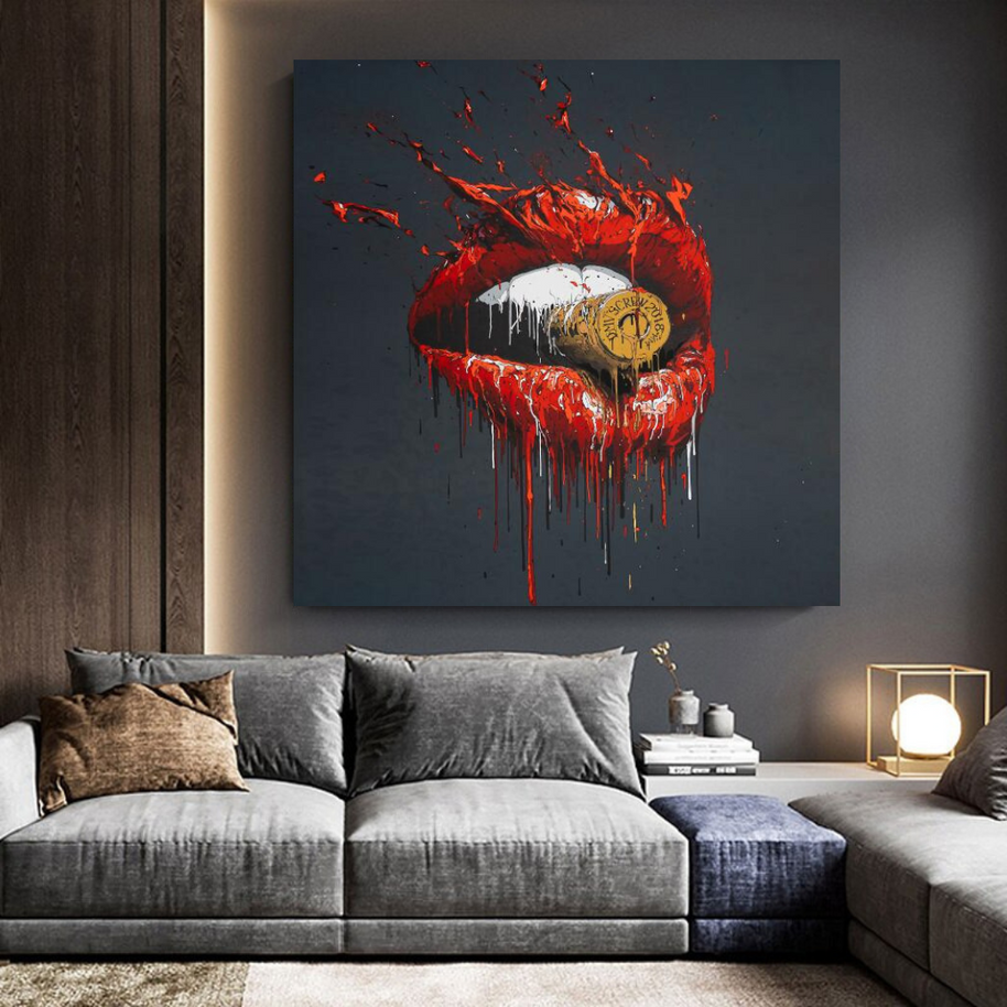 Abstract Red Lips Canvas Wall Art-MinimalisticDecor.com