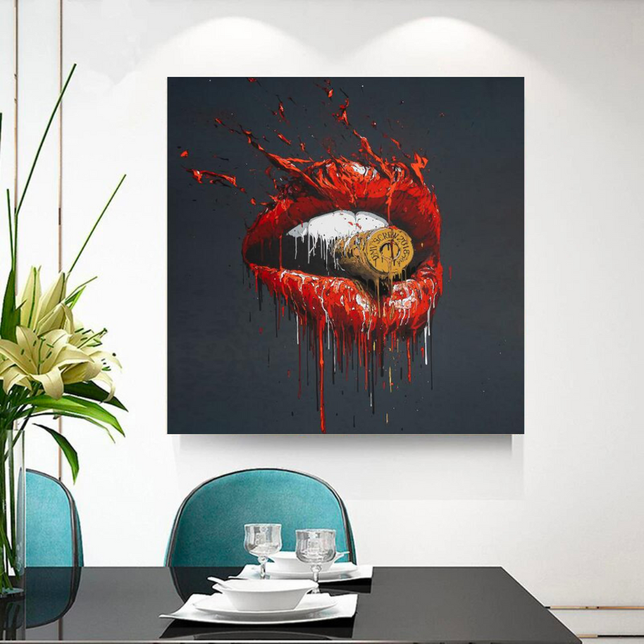 Abstract Red Lips Canvas Wall Art-MinimalisticDecor.com