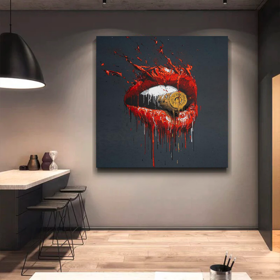 Abstract Red Lips Canvas Wall Art-MinimalisticDecor.com
