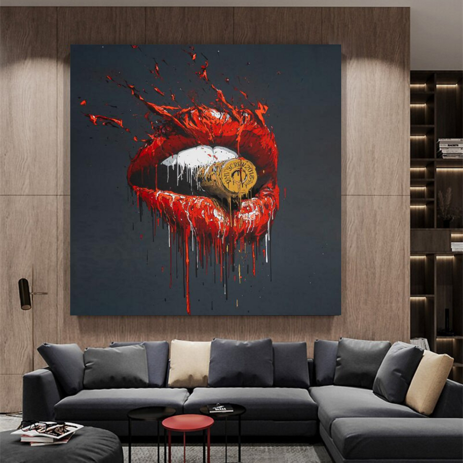 Abstract Red Lips Canvas Wall Art-MinimalisticDecor.com