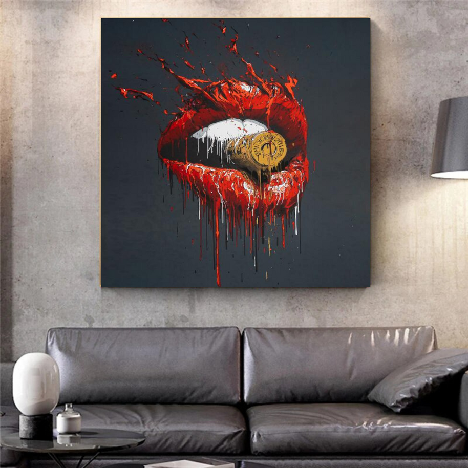 Abstract Red Lips Canvas Wall Art-MinimalisticDecor.com