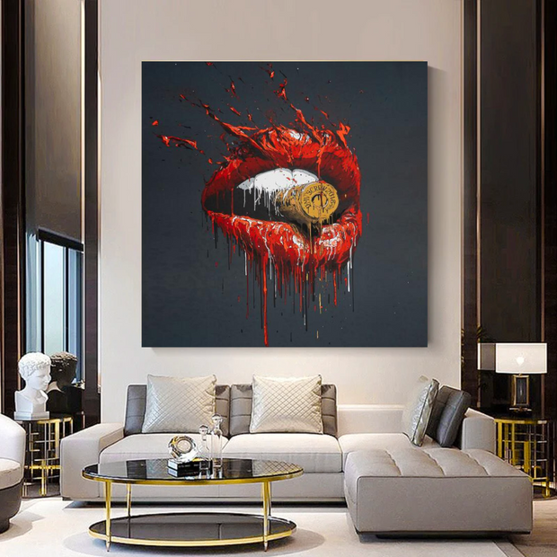 Abstract Red Lips Canvas Wall Art-MinimalisticDecor.com