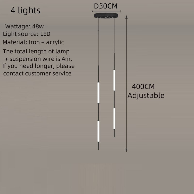 Acrylic Tubes Stairs Chandelier – Modern Long Tube Pendant for High Ceilings-MinimalisticDecor.com