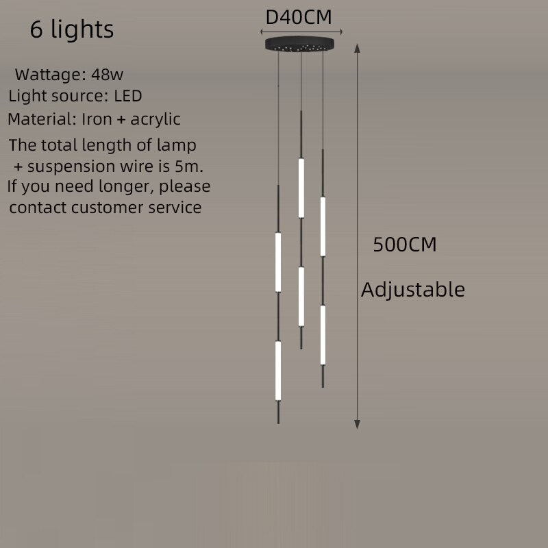 Acrylic Tubes Stairs Chandelier – Modern Long Tube Pendant for High Ceilings-MinimalisticDecor.com