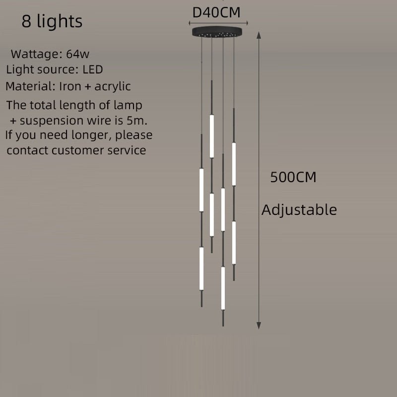 Acrylic Tubes Stairs Chandelier – Modern Long Tube Pendant for High Ceilings-MinimalisticDecor.com