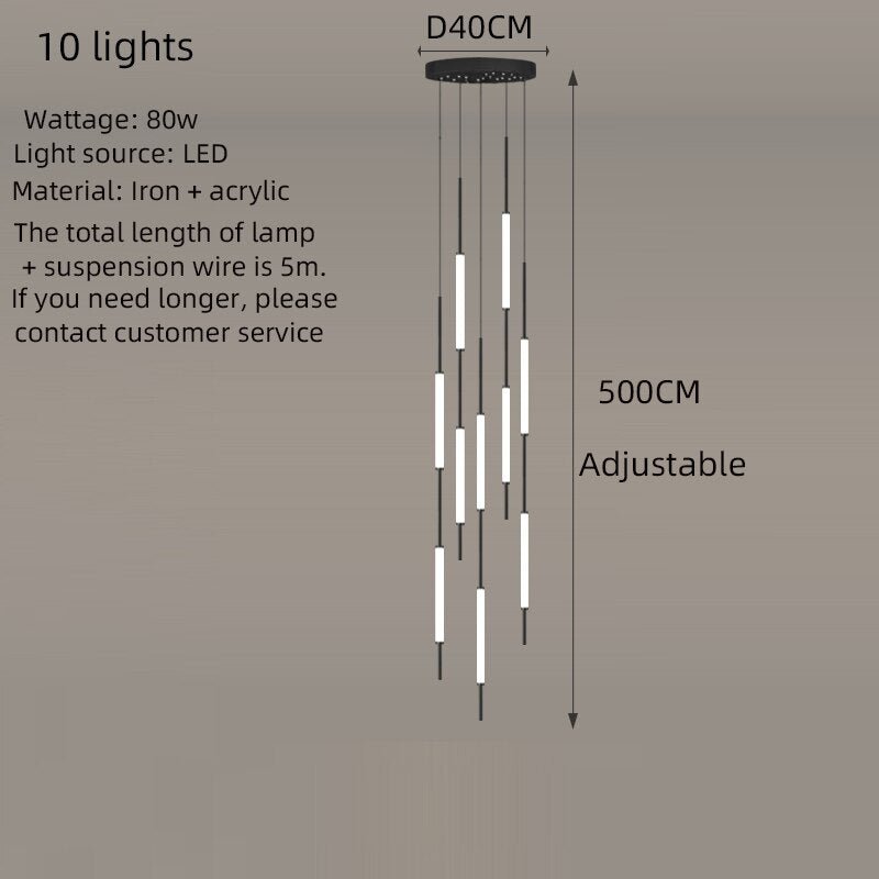 Acrylic Tubes Stairs Chandelier – Modern Long Tube Pendant for High Ceilings-MinimalisticDecor.com