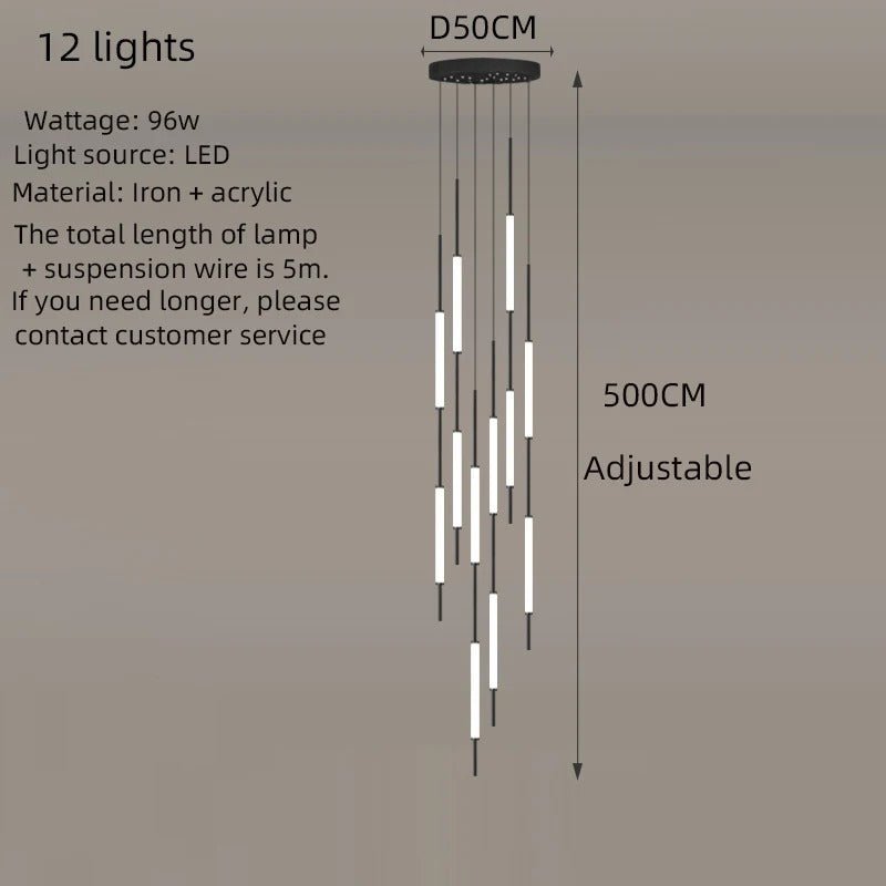 Acrylic Tubes Stairs Chandelier – Modern Long Tube Pendant for High Ceilings-MinimalisticDecor.com