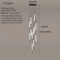 Acrylic Tubes Stairs Chandelier – Modern Long Tube Pendant for High Ceilings-MinimalisticDecor.com