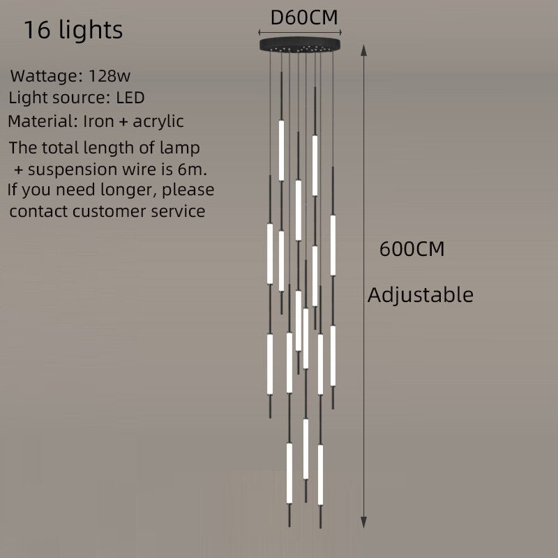 Acrylic Tubes Stairs Chandelier – Modern Long Tube Pendant for High Ceilings-MinimalisticDecor.com