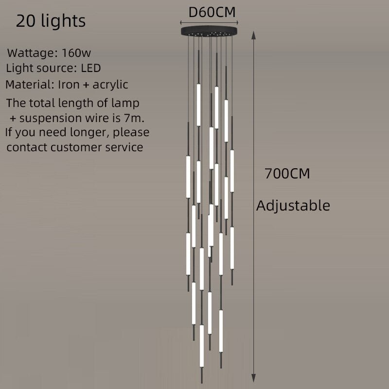 Acrylic Tubes Stairs Chandelier – Modern Long Tube Pendant for High Ceilings-MinimalisticDecor.com
