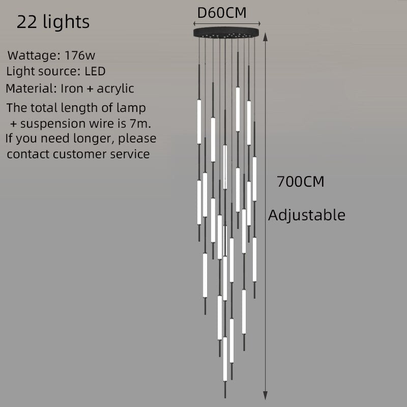 Acrylic Tubes Stairs Chandelier – Modern Long Tube Pendant for High Ceilings-MinimalisticDecor.com