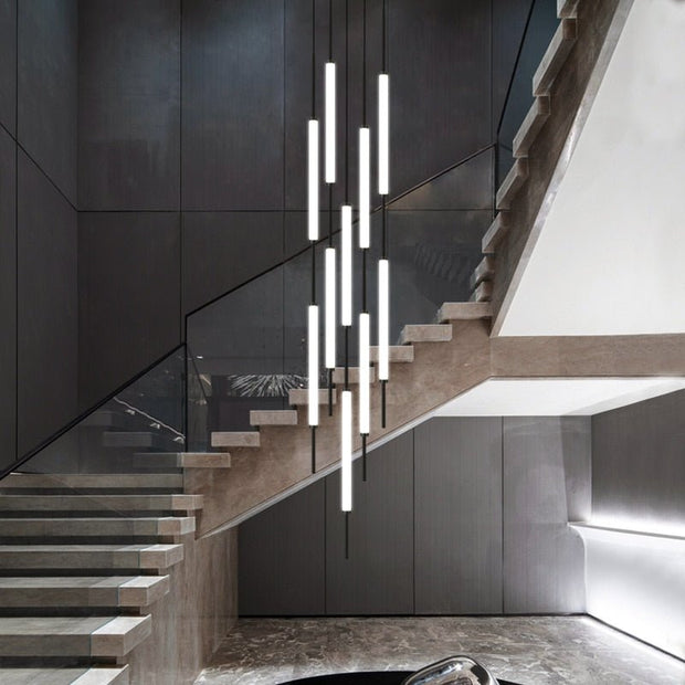 Acrylic Tubes Stairs Chandelier – Modern Long Tube Pendant for High Ceilings-MinimalisticDecor.com