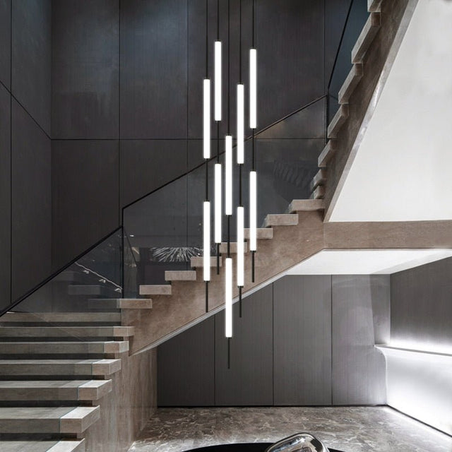 Acrylic Tubes Stairs Chandelier – Modern Long Tube Pendant for High Ceilings-MinimalisticDecor.com