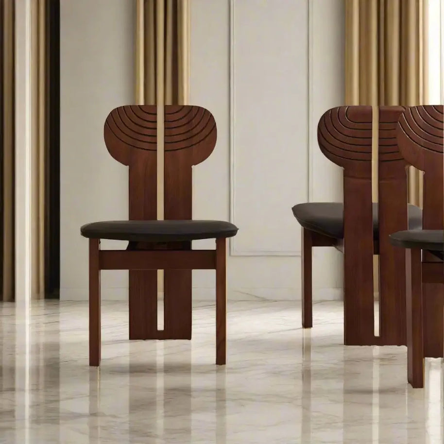Afro Design Dining Chairs – Solid Walnut Wood Construction-MinimalisticDecor.com