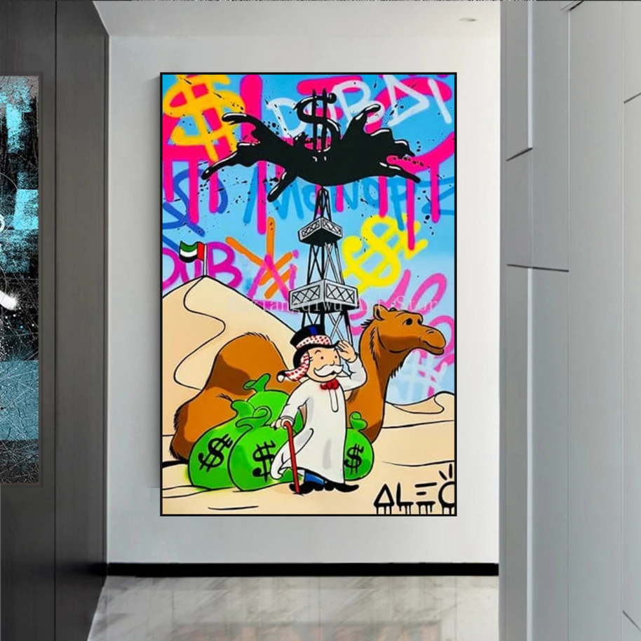 Alec Monopoly Arab Millionaire with Camel Canvas Wall Art-MinimalisticDecor.com