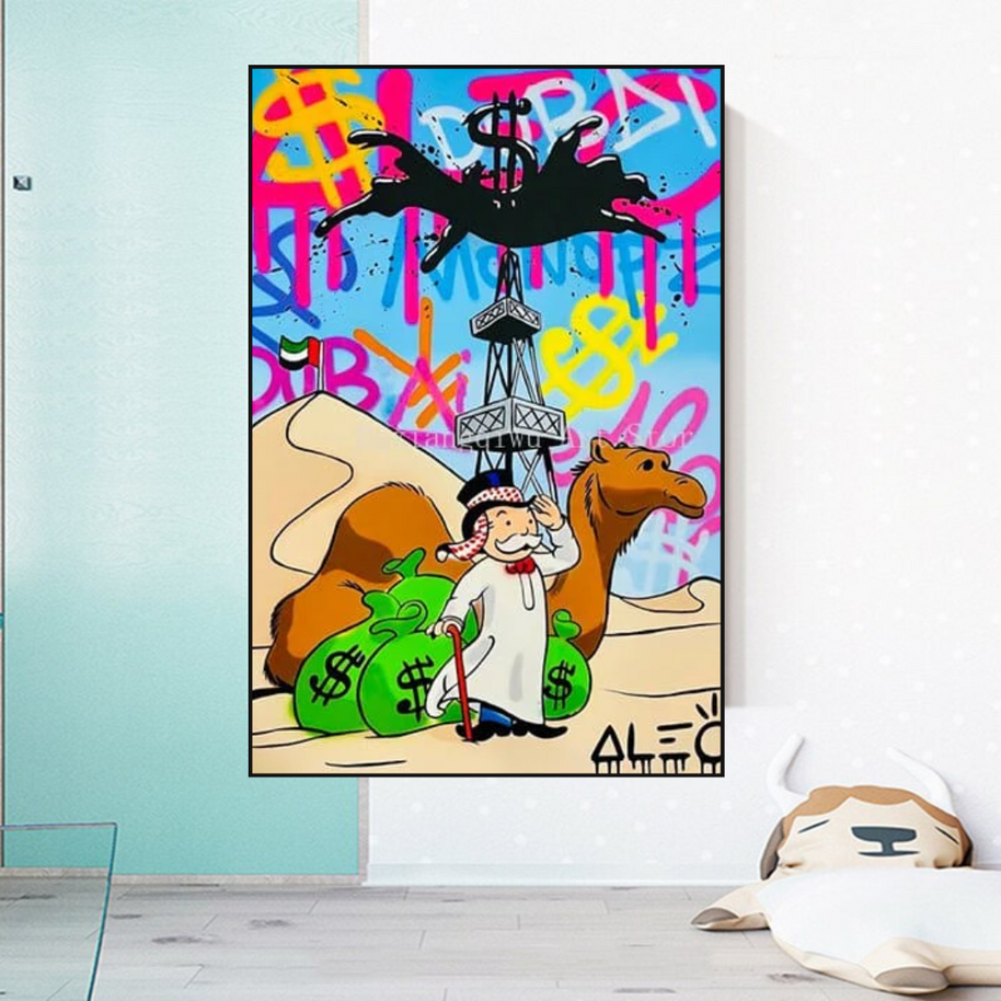 Alec Monopoly Arab Millionaire with Camel Canvas Wall Art-MinimalisticDecor.com
