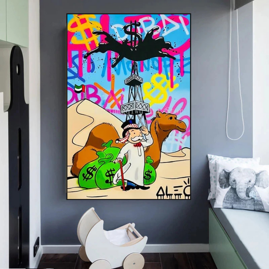 Alec Monopoly Arab Millionaire with Camel Canvas Wall Art-MinimalisticDecor.com