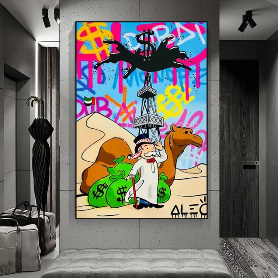 Alec Monopoly Arab Millionaire with Camel Canvas Wall Art-MinimalisticDecor.com