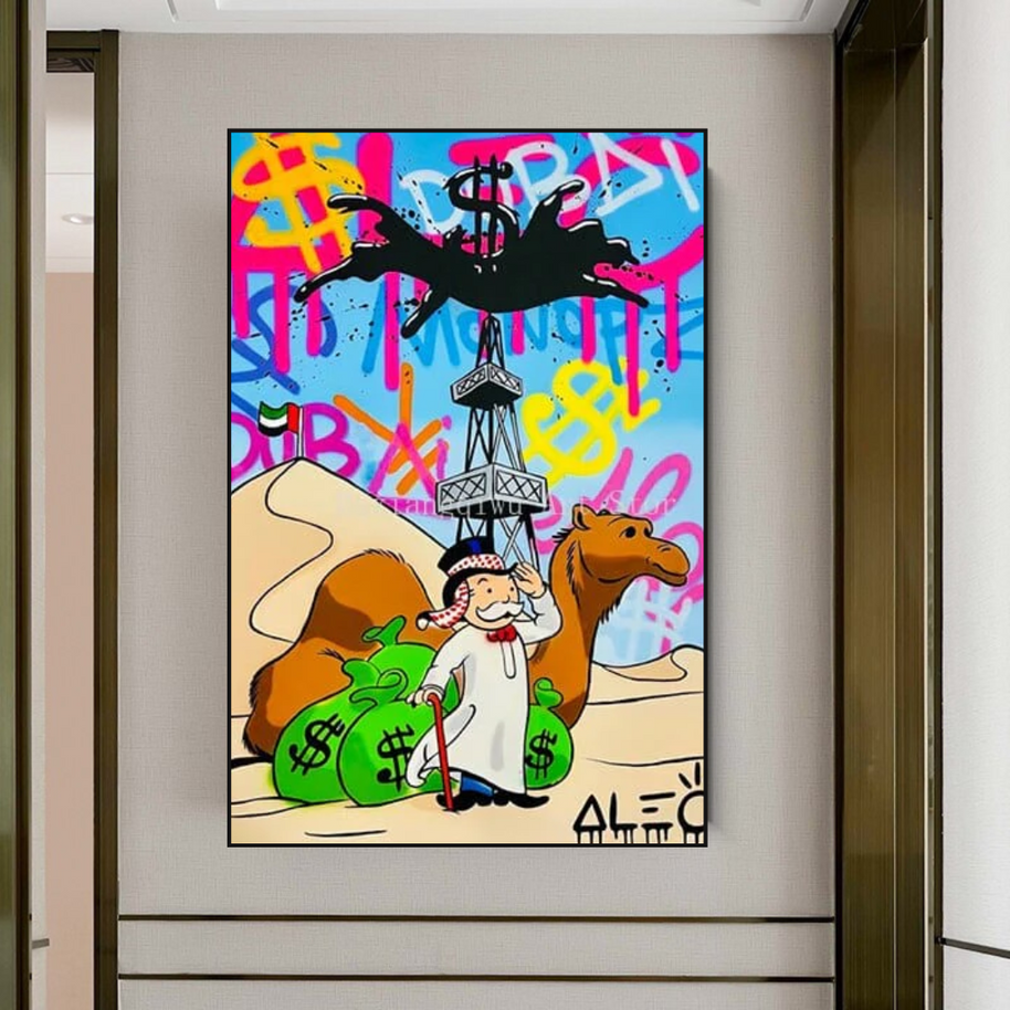 Alec Monopoly Arab Millionaire with Camel Canvas Wall Art-MinimalisticDecor.com