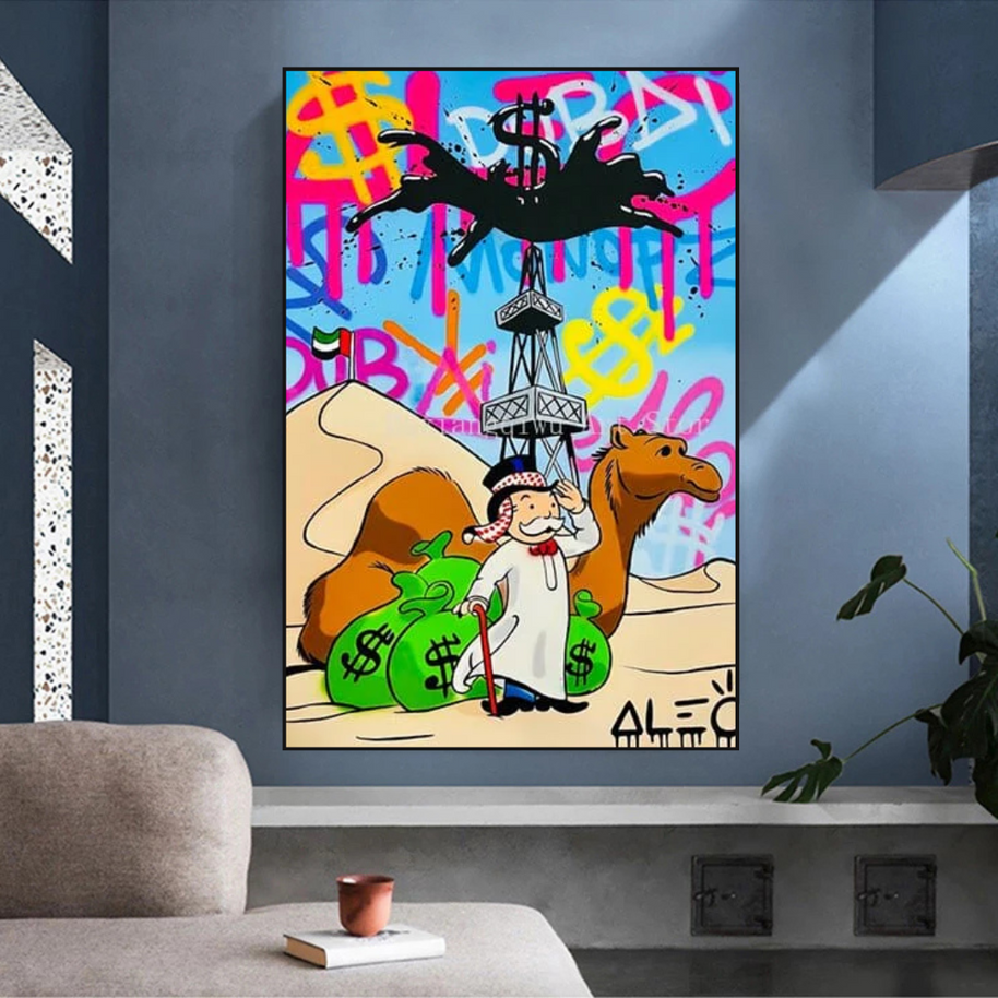 Alec Monopoly Arab Millionaire with Camel Canvas Wall Art-MinimalisticDecor.com