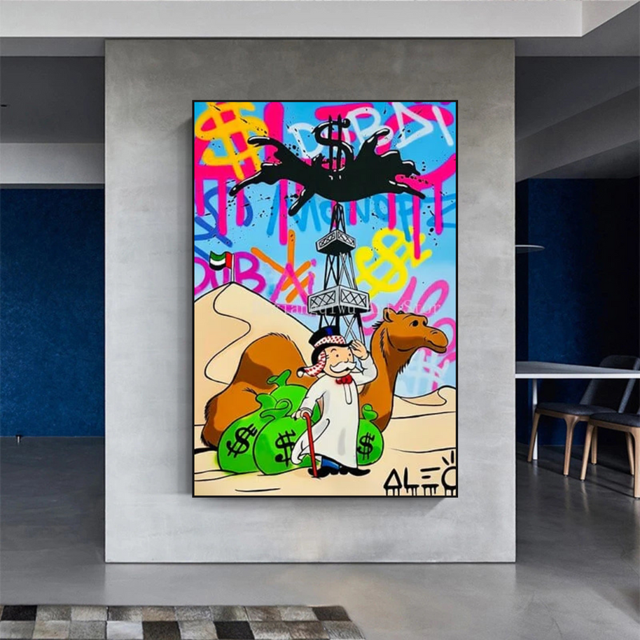 Alec Monopoly Arab Millionaire with Camel Canvas Wall Art-MinimalisticDecor.com
