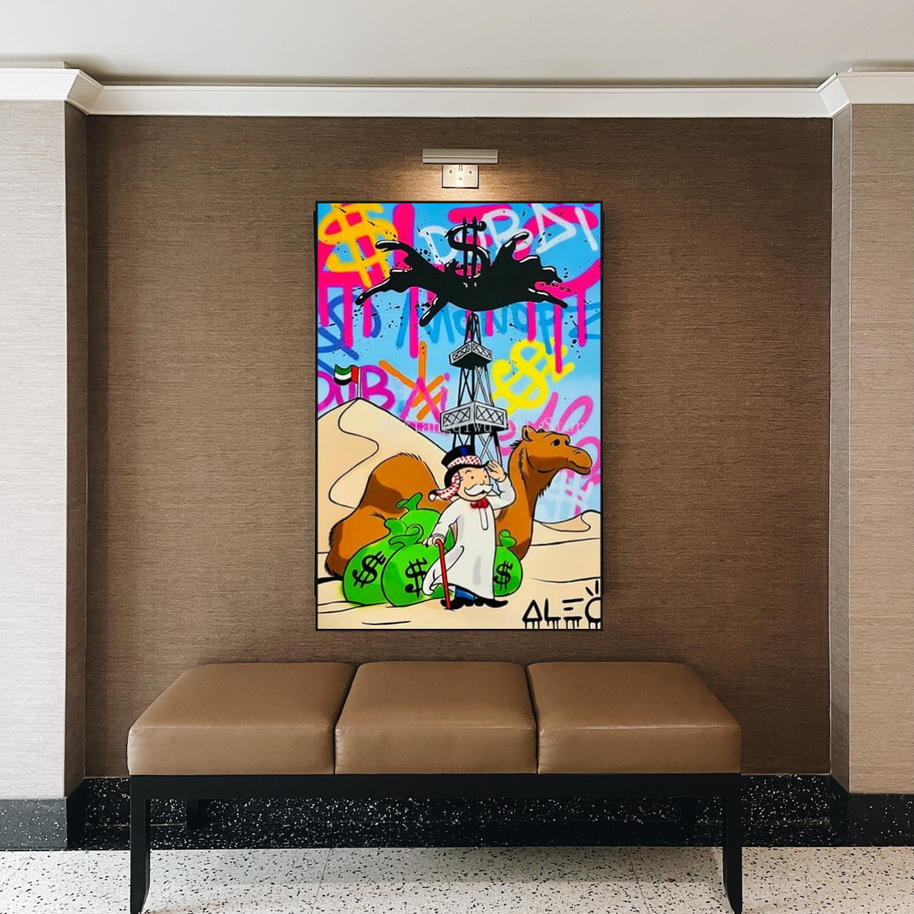 Alec Monopoly Arab Millionaire with Camel Canvas Wall Art-MinimalisticDecor.com