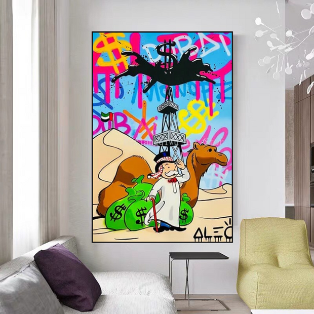 Alec Monopoly Arab Millionaire with Camel Canvas Wall Art-MinimalisticDecor.com