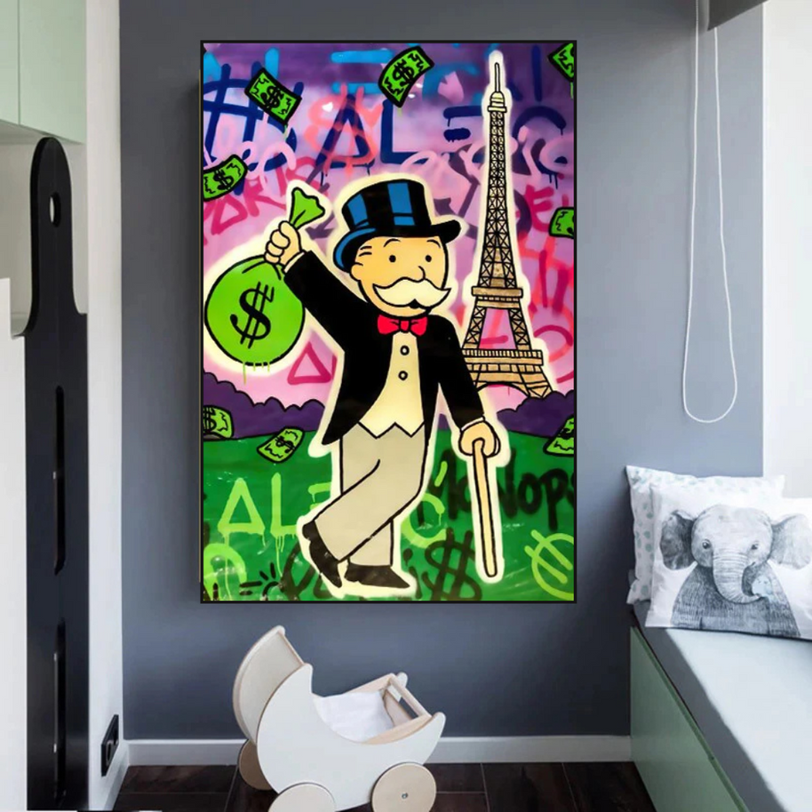 Alec Monopoly Eiffel Tower Canvas Wall Art-MinimalisticDecor.com