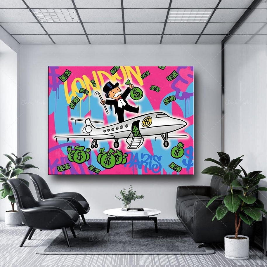 Alec Monopoly Flying to London Wall Art-MinimalisticDecor.com