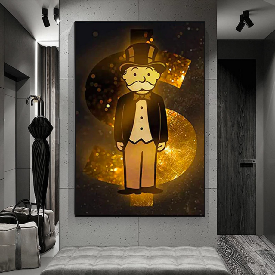 Alec Monopoly Gold Millionaire Dollars Canvas Wall Art-MinimalisticDecor.com