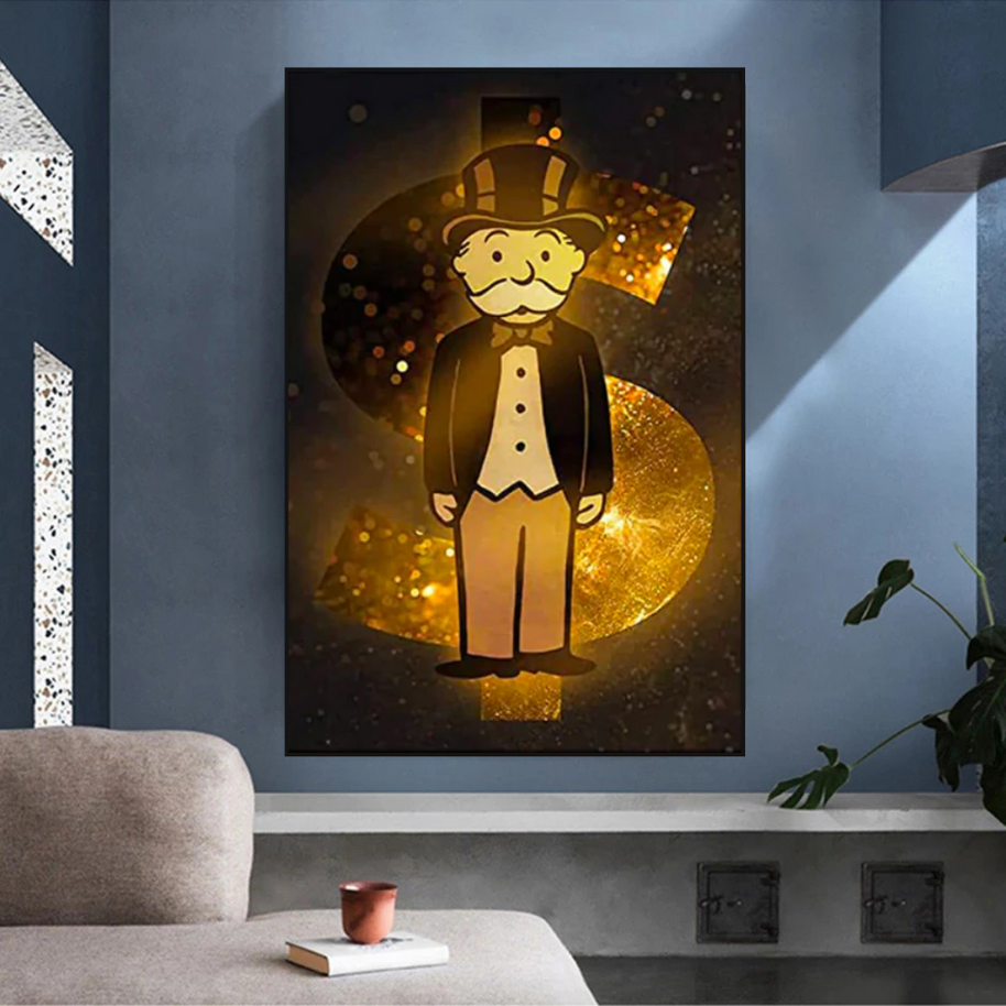 Alec Monopoly Gold Millionaire Dollars Canvas Wall Art-MinimalisticDecor.com