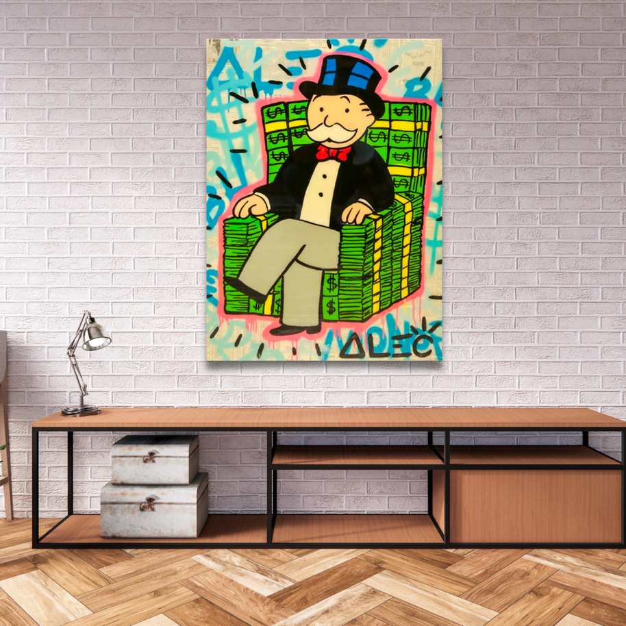 Alec Monopoly Gold Millionaire Dollars Sofa Canvas Wall Art-MinimalisticDecor.com