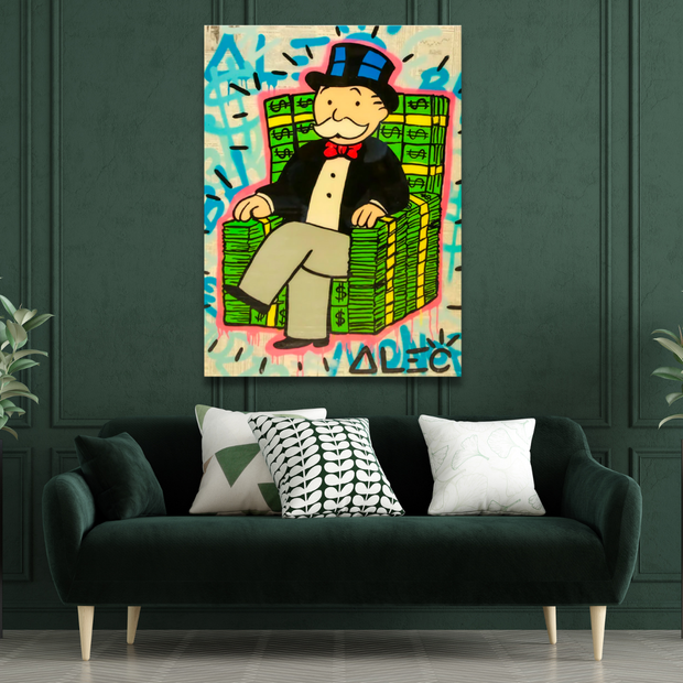 Alec Monopoly Gold Millionaire Dollars Sofa Canvas Wall Art-MinimalisticDecor.com