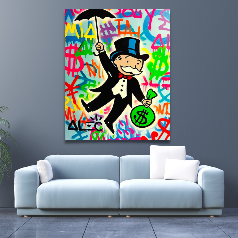 Alec Monopoly Gold Millionaire Dollars Umbrella Canvas Wall Art-MinimalisticDecor.com