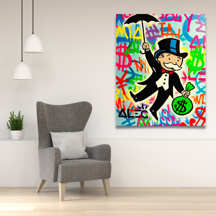 Alec Monopoly Gold Millionaire Dollars Umbrella Canvas Wall Art-MinimalisticDecor.com