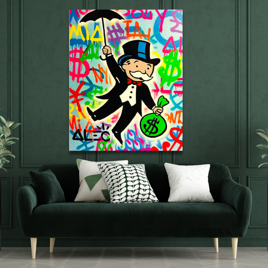 Alec Monopoly Gold Millionaire Dollars Umbrella Canvas Wall Art-MinimalisticDecor.com