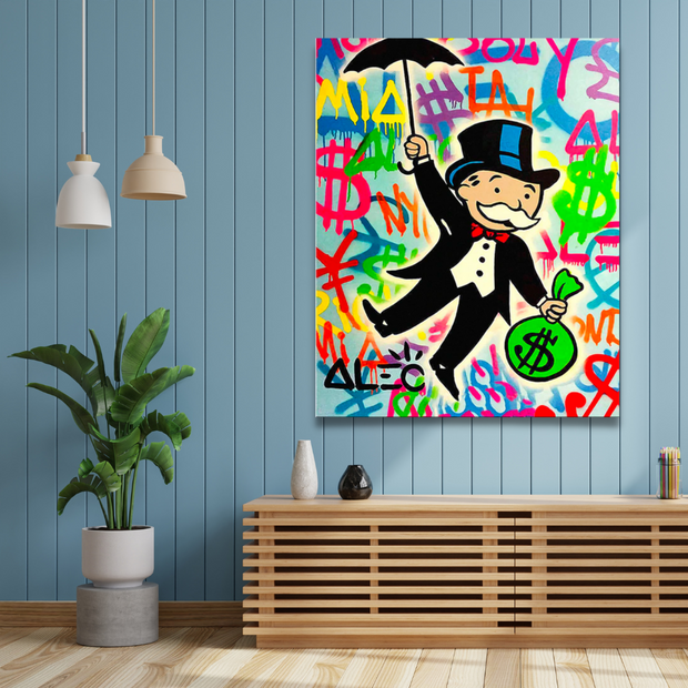 Alec Monopoly Gold Millionaire Dollars Umbrella Canvas Wall Art-MinimalisticDecor.com
