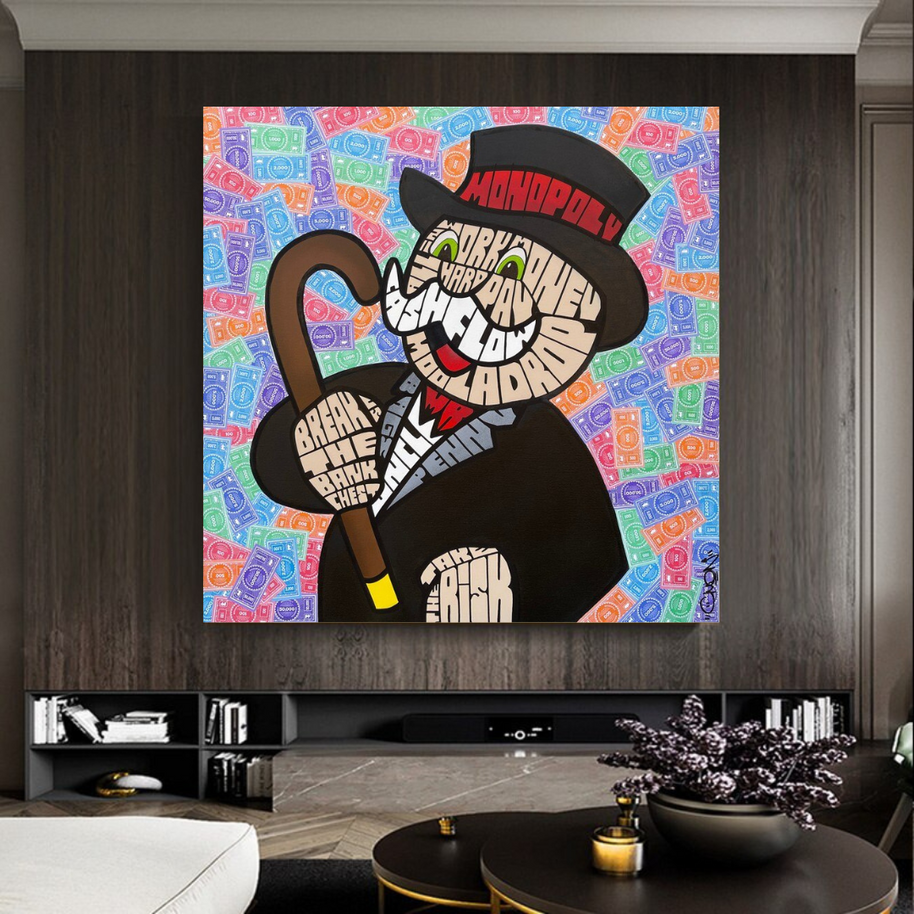 Alec Monopoly Graffiti Money Man Canvas Wall Art-MinimalisticDecor.com