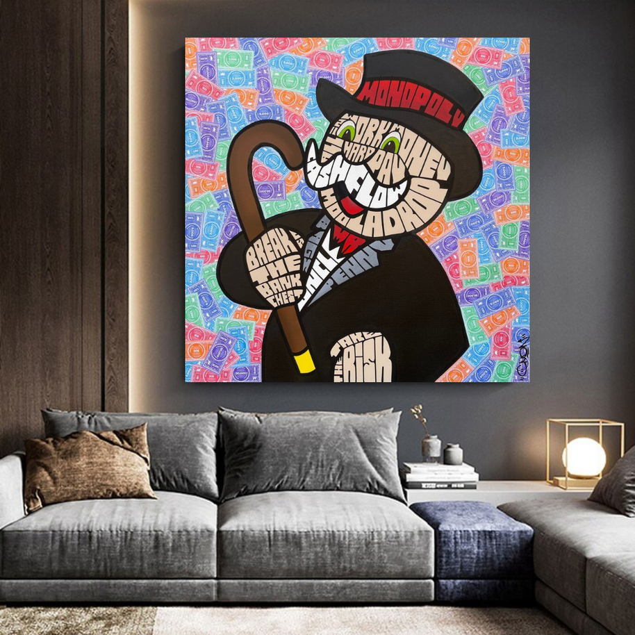 Alec Monopoly Graffiti Money Man Canvas Wall Art-MinimalisticDecor.com