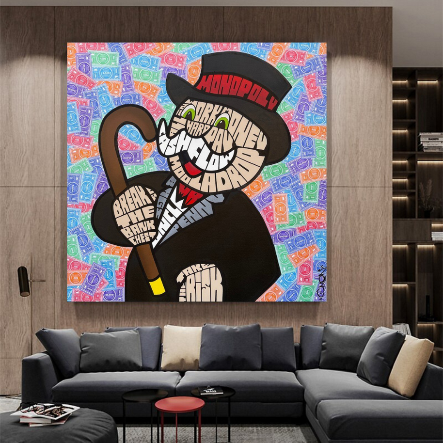 Alec Monopoly Graffiti Money Man Canvas Wall Art-MinimalisticDecor.com